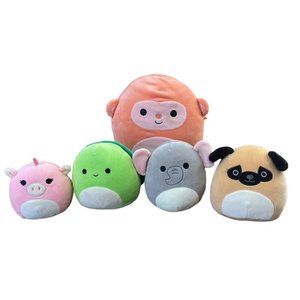 Squishmallows Plush Zoe Unicorn, Henry, Mila, Prince Pug, Elton Monkey Lot of 5